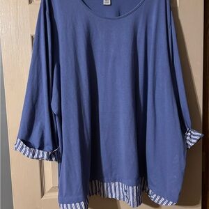 Catherines Blue Blouse with Striped Trim